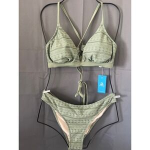 Cupshe Sage Green Geometric Eyelet Lace Up Triangle Bikini Set Size Medium